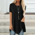 thumbnail image 1 of asdoklhq Womens Tops Clearance under $5, Summer Fall Womens Tops Women Button Solid 0-Neck Short Sleeve Irregular T-Shirt Blouse Tops, 1 of 5