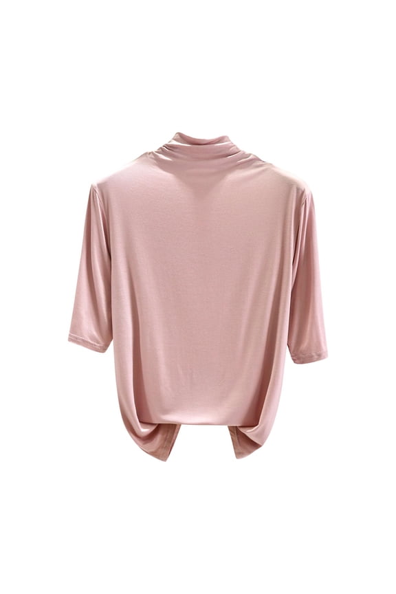 Womens Tops Fitted Ladies' Color Five-quarter Sleeve High-neck Undershirt Top Pink 2X