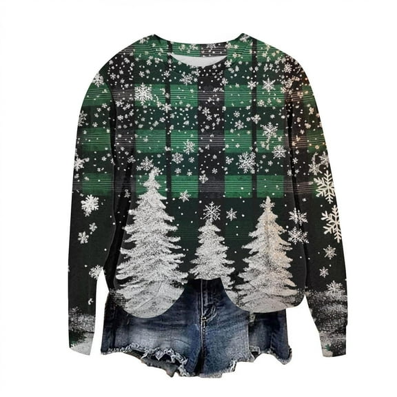 asdoklhq Womens Turtleneck Tops Christmas Women's Printed Loose Round Neck Sweatshirt Multicolor XL