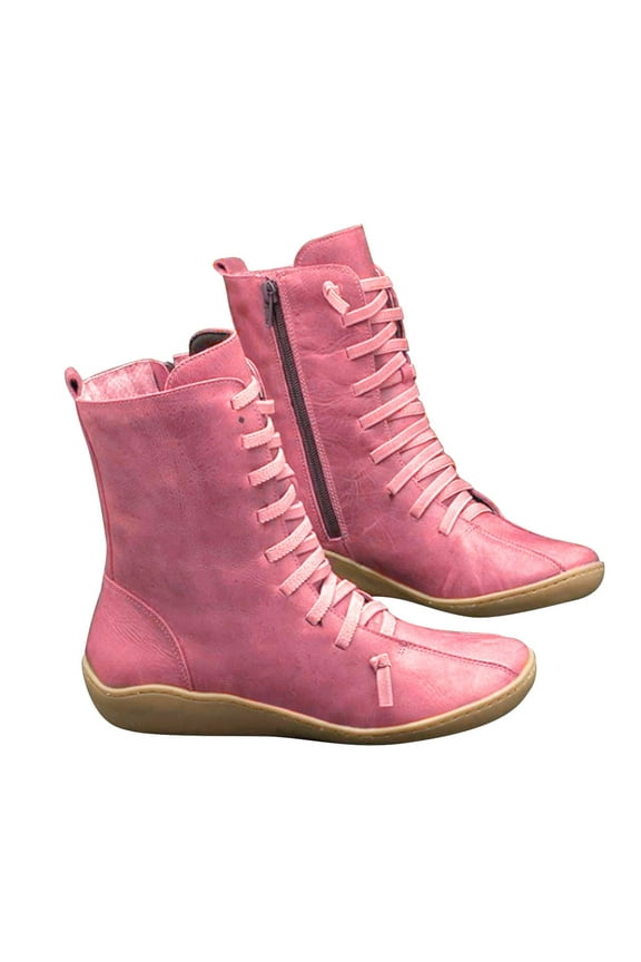 Womens Waterproof Work Boots,Women Mid-tube Boots Ladies Vintage Style Solid Zipper Flat Shoes Ankle Short Boots