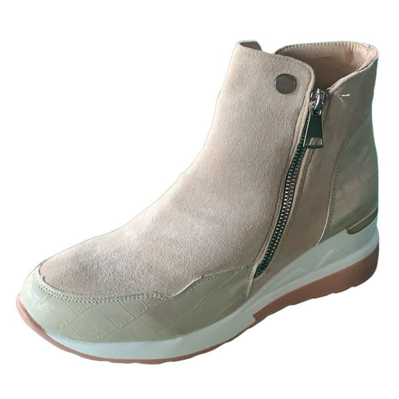 asdoklhq Womens Waterproof Work Boots,Women's Casual Flock Wedges Short Ankle Boots Zipper Shoes Sneakers