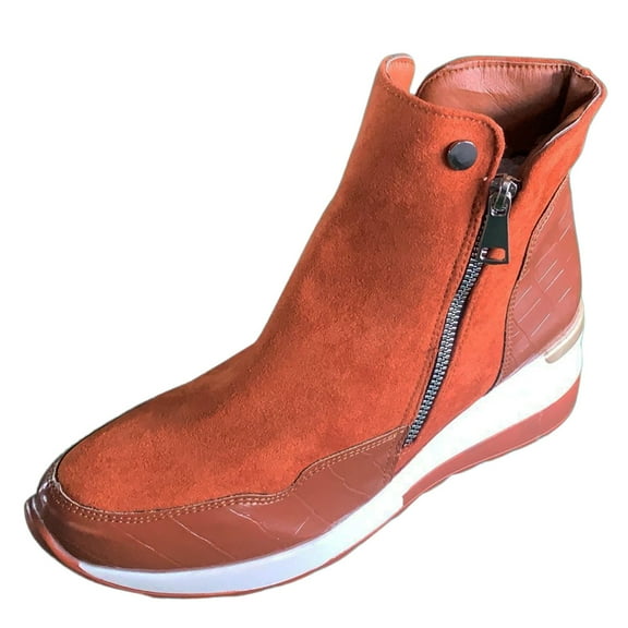 asdoklhq Womens Waterproof Work Boots,Women's Casual Flock Wedges Short Ankle Boots Zipper Shoes Sneakers