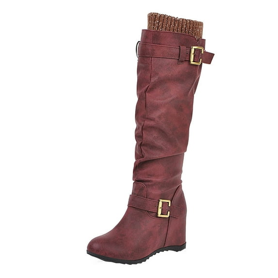 asdoklhq Womens Waterproof Work Boots,foreign Trade Candy Color Patent Leather Ladies Back Zipper Thick Heel Round Toe Over-the-knee Boots