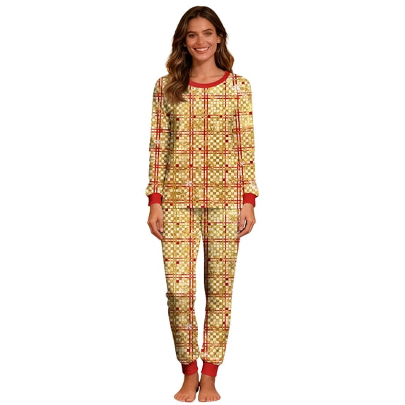asdoklhq Womens Winter Pajamas Christmas Fashion Christmas Tree Print Top Pants Wear Red M