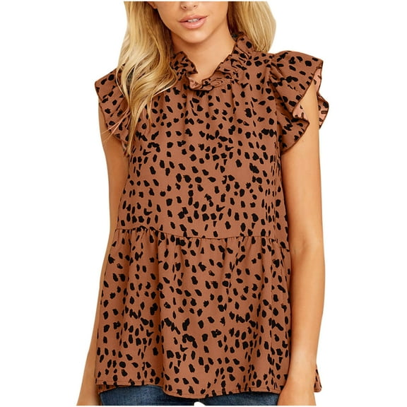 asdoklhq Womens Workwear Blouses,Women Floral Print Sleeveless Ruffle Neck Loose Babydoll Shirt Blouse Tunic Top