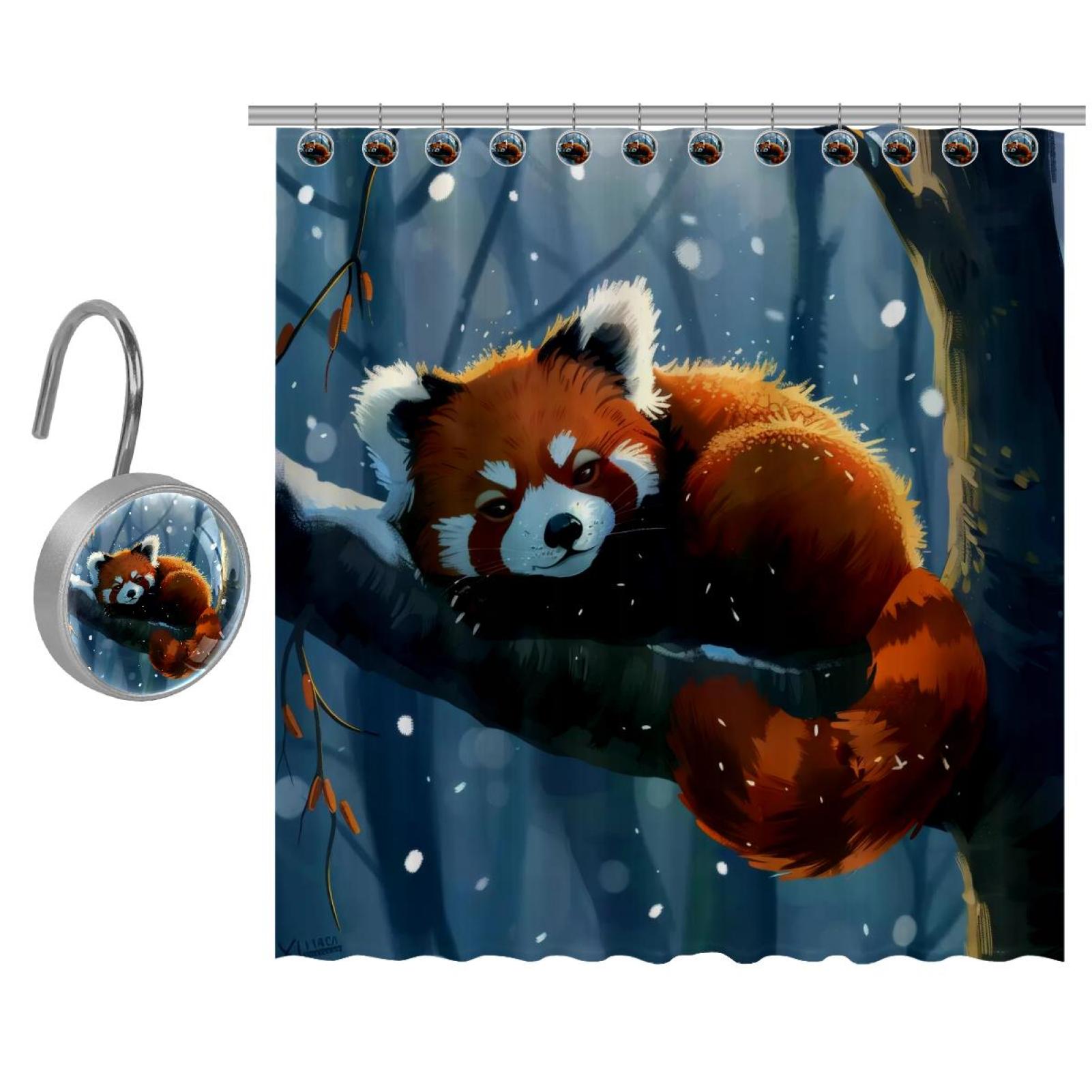 asebiunh Red Panda on Tree Branches Shower Curtain Set with 10 Shower