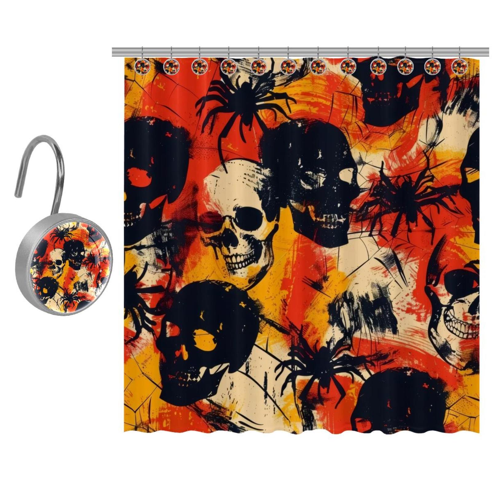 asebiunh Shower Curtain, Skulls Spiders Pattern Shower Curtain Sets