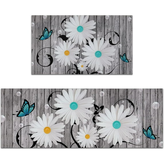 asgghfnffgh Farmhouse Floral Kitchen Mat, 17 x 30 in, Durable 2 Count