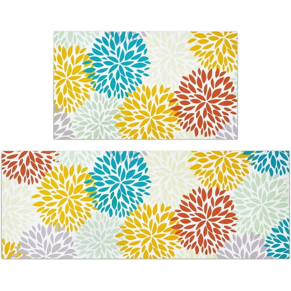 asgghfnffgh Floral Kitchen Mat, 17 x 47 in, Easy To Clean 2 Count