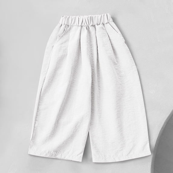 asjyhkr 1-11 Years Baby Toddler Kids Boys Girls Elastic Waist Wide Leg Capri Pants Breathable Lightweight Casual Playing Workout Outdoor Solid Color Pants,Size 90-150