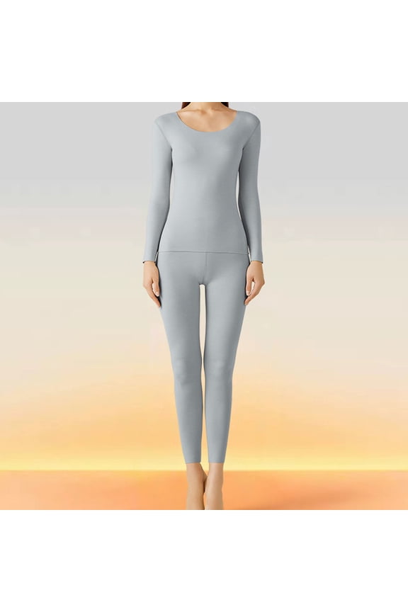 2 Piece Sets for Women Fleece Long Sleeve Crew Neck Tights High Waist Legging Casual Thermal Seamless Yoga Gym Workout Base Sets