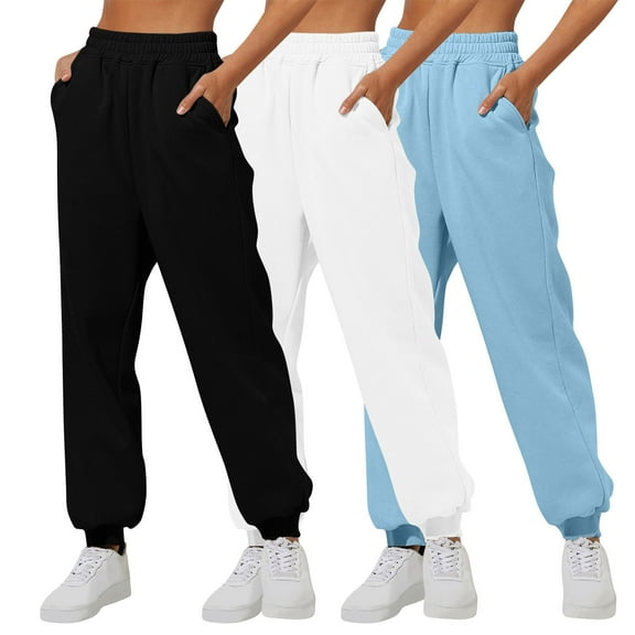 asjyhkr 3pc Sweatpants Women Jogger Elastic Waist Home Outdoor Running Gym Workout Pants with Pockets