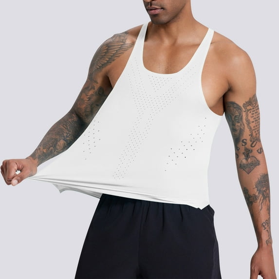 asjyhkr Athletic Tank Tops Men Stretch Mesh Lightweight Crew Neck Sleeveless Gym Running Workout Shirts