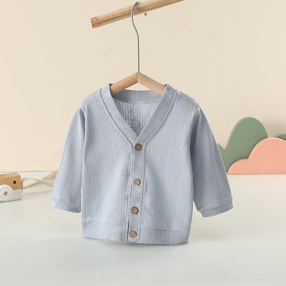 asjyhkr Baby Boys Girls Long Sleeve V Neck Button down Cardigan Coat 0-2 Years Breathable Soft Comforty Casual Homewear Warm Solid Color Blouses,Size 70-100