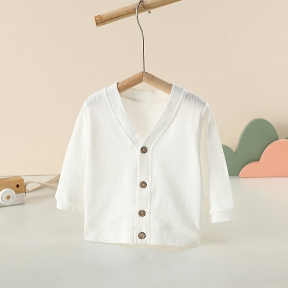 asjyhkr Baby Boys Girls Long Sleeve V Neck Button down Cardigan Coat 0-2 Years Breathable Soft Comforty Casual Homewear Warm Solid Color Blouses,Size 70-100