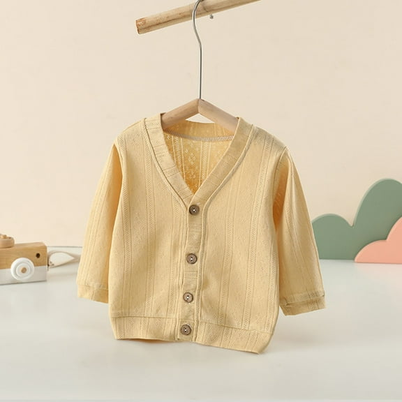 asjyhkr Baby Boys Girls Long Sleeve V Neck Button down Cardigan Coat 0-2 Years Breathable Soft Comforty Casual Homewear Warm Solid Color Blouses,Size 70-100