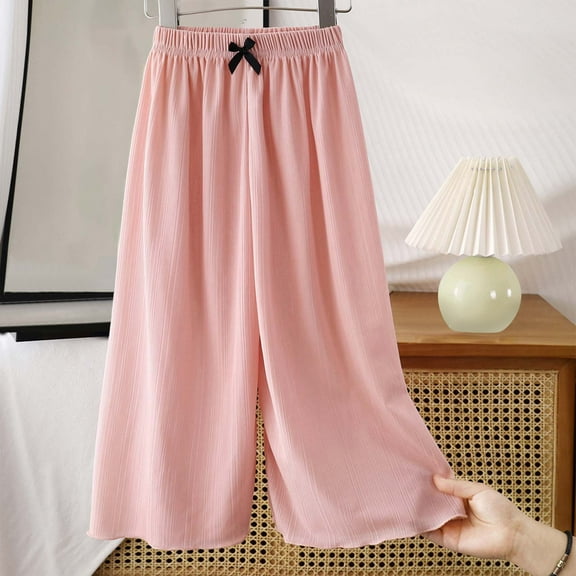 asjyhkr Baby Toddler Kids Girls Bows Front Elastic Waist Wide Leg Pants 1-9 Years Casual Breathable Comforty Hiking Workout Playing Solid Color Pants,Size 80-140