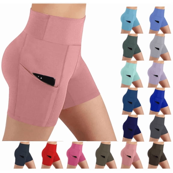 asjyhkr Biker Shorts for Women with Pockets 5" High Waisted Spandex Tights Workout Yoga Running Gym Tennis Shorts