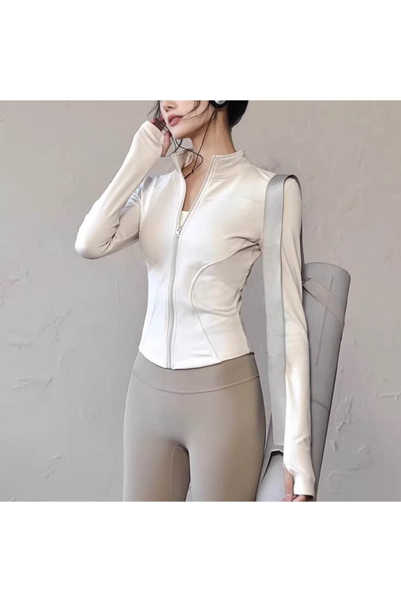 Blouses for Women Long Sleeve Stand Collar Zipper Cardigan Shirts Stretch Casual Breathable Yoga Gym Workout Tops