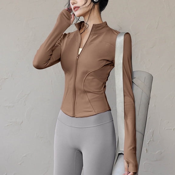 asjyhkr Blouses for Women Long Sleeve Stand Collar Zipper Cardigan Shirts Stretch Casual Breathable Yoga Gym Workout Tops