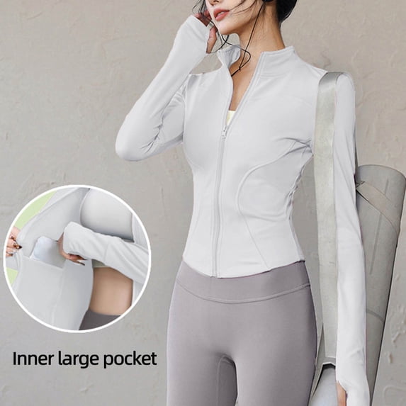 asjyhkr Blouses for Women Long Sleeve Stand Collar Zipper Cardigan Shirts Stretch Casual Breathable Yoga Gym Workout Tops