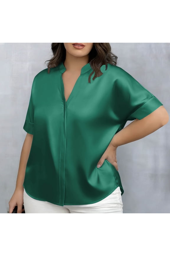 Blouses for Women Plus Size Button Down Short Sleeve Satin Silk Date Night Fashionable Casual Tops