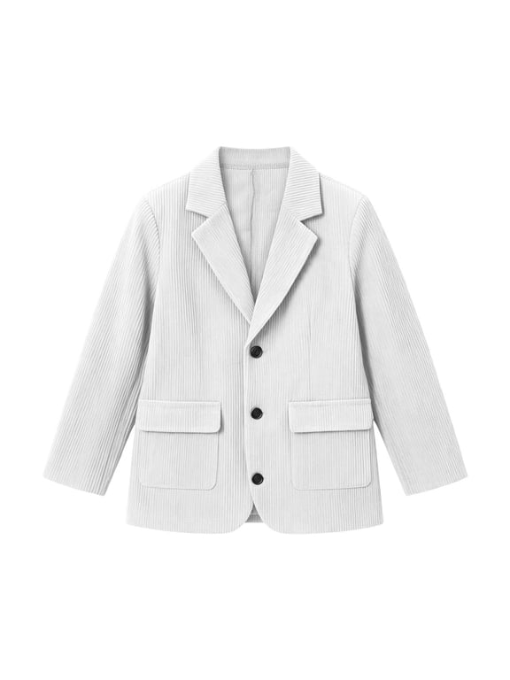Boys Blazer Jackets Corduroy Casual Dress Fall Winter Outerwear Teens Classic School Wear Sports Coats with Pockets(13-14 Years,White)