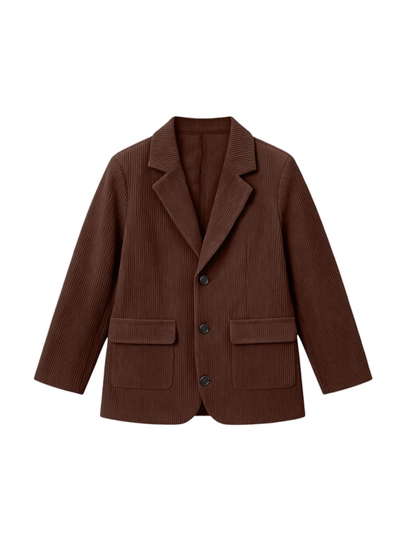 Boys Blazer Jackets Corduroy Casual Dress Fall Winter Outerwear Teens Classic School Wear Sports Coats with Pockets(4-5 Years,Brown)