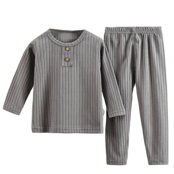 asjyhkr Boys Girls 2 Piece Outfits Loungewear Long Sleeve Shirts Ribbed Comfy Casual Pants Daily Wear Home Pants Sets(4-5 Years,Gray)