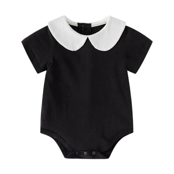 asjyhkr Boys Girls Bodysuit Summer Soft Short Sleeve Romper Toddler Kids Casual Collared Breathable Jumpsuit(9-12 Months,Black)
