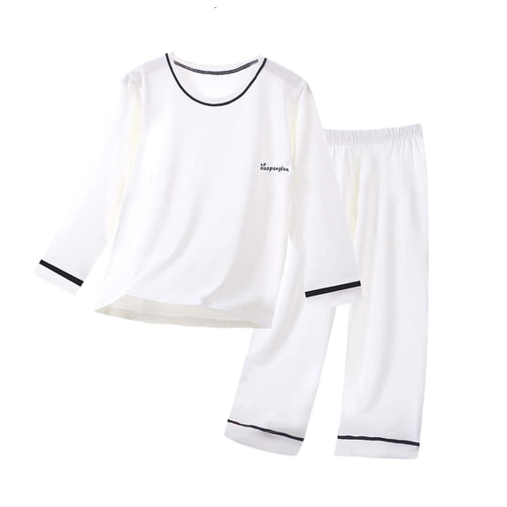 asjyhkr Boys Girls Comfy Sets 2 Piece Lounging Basic Long Sleeve Tees Loose Casual Pants Kid Fall Soft Home Sets(1-2 Years,White)