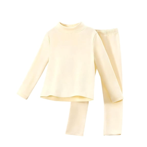 asjyhkr Boys Girls Outfits 2 Piece Long Sleeve T-Shirts Thermal Slim Straight Pants Base Layer Homewear Outfit Sets(9-10 Years,Beige)