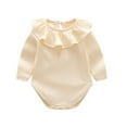thumbnail image 1 of asjyhkr Boys Girls Rompers Casual Long Sleeve Pullover Bodysuit Cute Daily Loungewear Snap-Closure Overalls for Kids(12-18 Months,Beige), 1 of 7