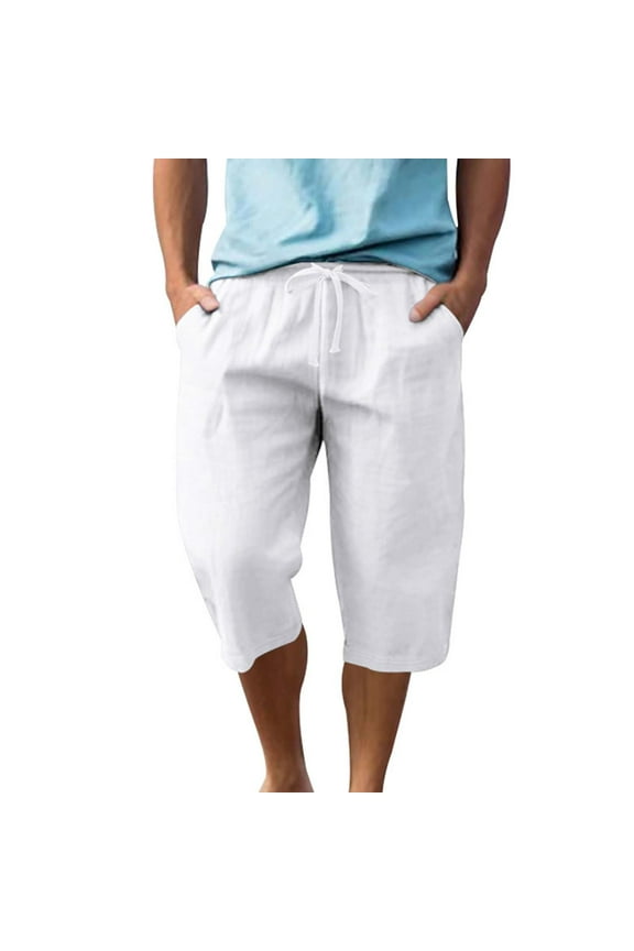 Capri Pant for Men Cotton Linen Casual Lightweight Breathable Workout Running Athletic Trousers(S-3XL)