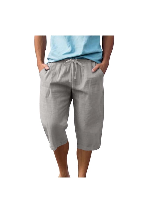 Capri Pant for Men Cotton Linen Casual Lightweight Breathable Workout Running Athletic Trousers(S-3XL)