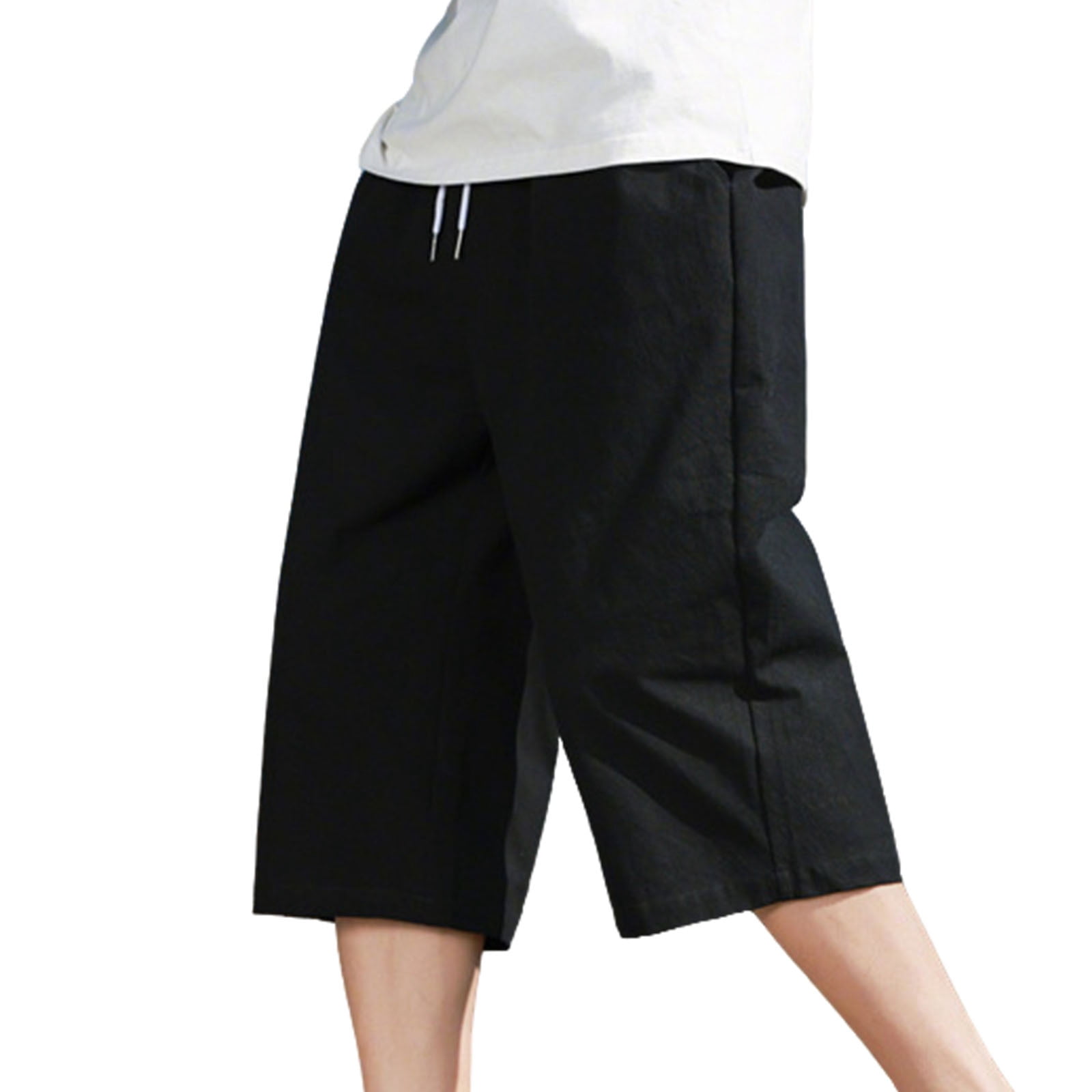 asjyhkr Capri Pants for Men Plus Size Drawstring With Pocket Loose ...