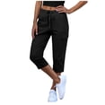 thumbnail image 1 of asjyhkr Cargo 3/4 Length Pants for Women Elastic High Waist Drawstring Straight Leg Casual Hiking Capri Pants with Pockets, 1 of 6