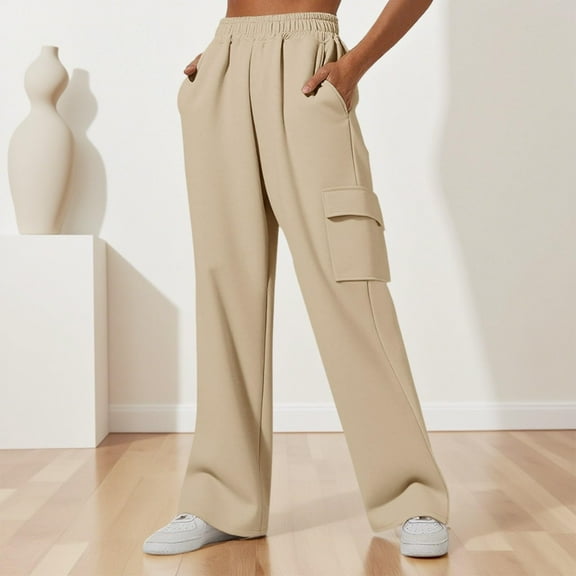 asjyhkr Cargo Pants Women Wide Leg Elastic Waist Pants Casual Loose Solid Color Breathable Running Hiking Workout Outdoor Pants with Multi Pockets