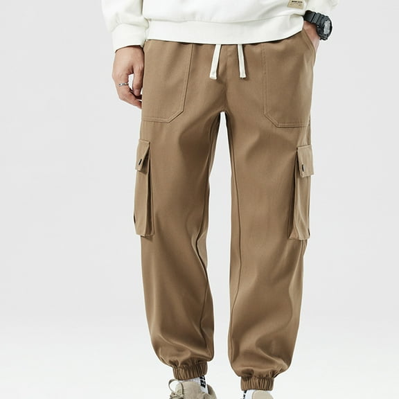 asjyhkr Cargo Pants for Men Elastic Waist Drawstring Breathable Outdoor Hiking Work Pants with Multi Pockets