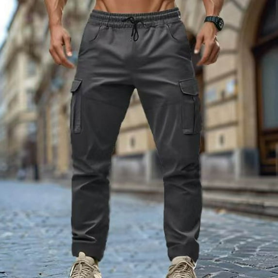 asjyhkr Cargo Pants for Men Elastic Waist Drawstring Lightweight Hiking Work Trousers with Multi Pockets
