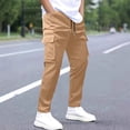 thumbnail image 1 of asjyhkr Cargo Pants for Men Elastic Waist Drawstring Straight Leg Stretch Hiking Work Trousers with Multi Pockets, 1 of 4