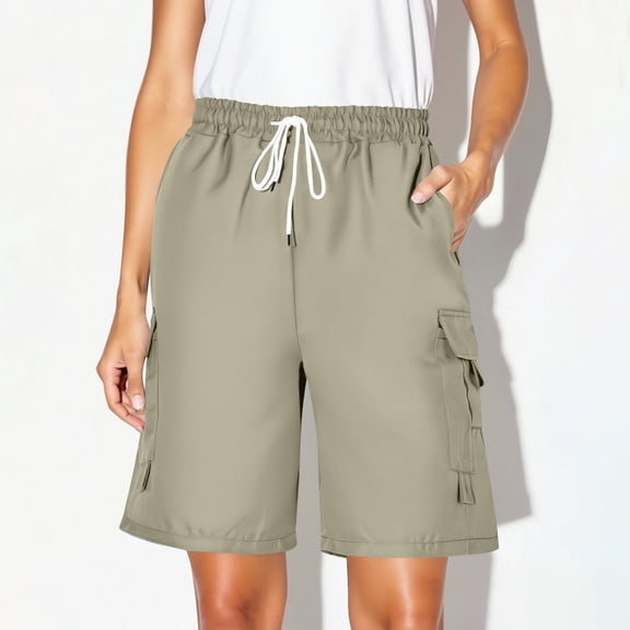 asjyhkr Cargo Shorts Women Elastic Waist Drawstring Breathable Hiking Camping Work Shorts with Multi Pockets