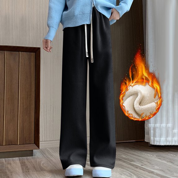 asjyhkr Casual Pants Women Corduroy High Waist Fleece Lined Drawstring Hiking Gym Workout Pants with Pockets