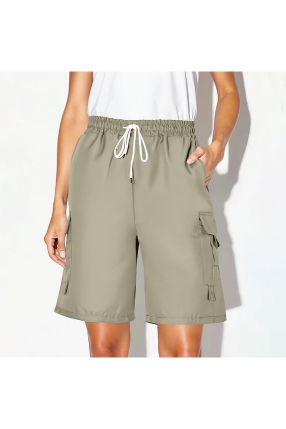 Cotton Linen Pants for Women with Drawstring Pocket Solid Color Loose Casual Daily Wear Bermuda Pants