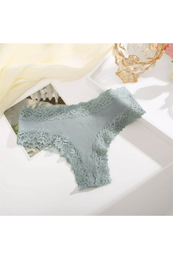 Cotton Underwear for Women Low Waist Lace Tummy Control Butt Lifting Thongs Comforty Breathable Brief Solid Color Bikini Bottoms Panties
