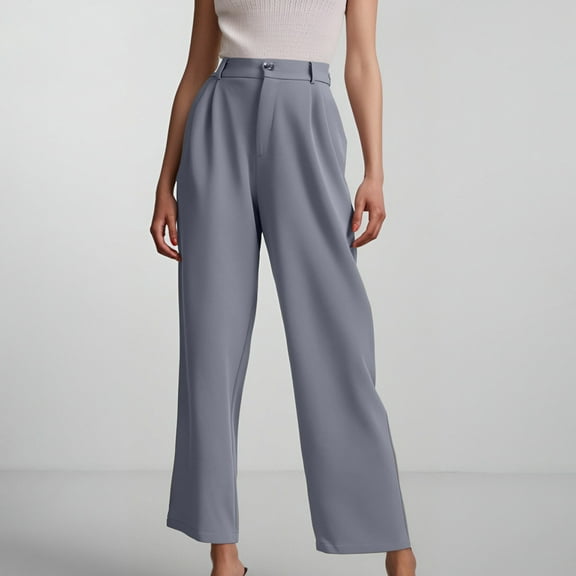 asjyhkr Dress Pants for Women Button Zipper High Waist Wide Leg Casual Breathable Hiking Work Business Pants with Pockets