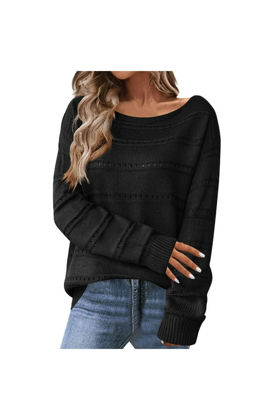Fall Sweaters for Women Long Sleeve Crew Neck Knit Pullover Casual Breathable Solid Color Running Gym Workout Sweaters