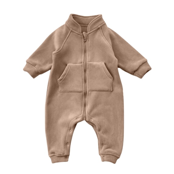 asjyhkr Fleece Rompers for Kid Boys Girls Full-Zip Jacket Long Sleeve Comfy Fall Winter Thermal Loungewear Bodysuit(18-24 Months,Khaki)