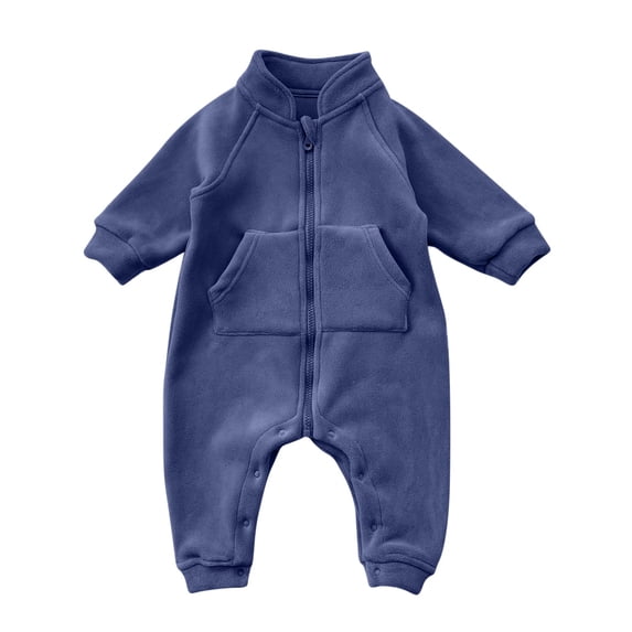 asjyhkr Fleece Rompers for Kid Boys Girls Full-Zip Jacket Long Sleeve Comfy Fall Winter Thermal Loungewear Bodysuit(3-9 Months,Blue)