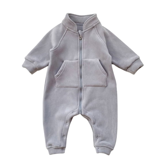 asjyhkr Fleece Rompers for Kid Boys Girls Full-Zip Jacket Long Sleeve Comfy Fall Winter Thermal Loungewear Bodysuit(3-9 Months,Gray)